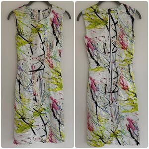 Milly White & Multi-Scribbled Print Sleeveless Shift Dress